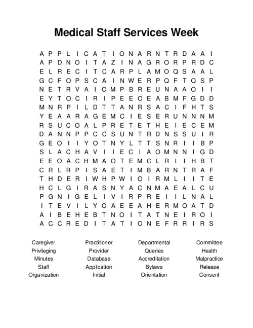 Medical Staff Services Week Word Search