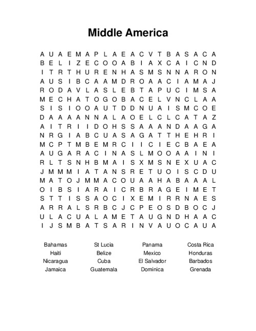 Middle America Word Search Puzzle