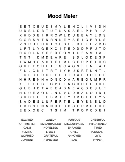 Mood Meter Word Search Puzzle
