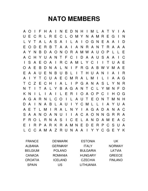 NATO MEMBERS Word Search Puzzle