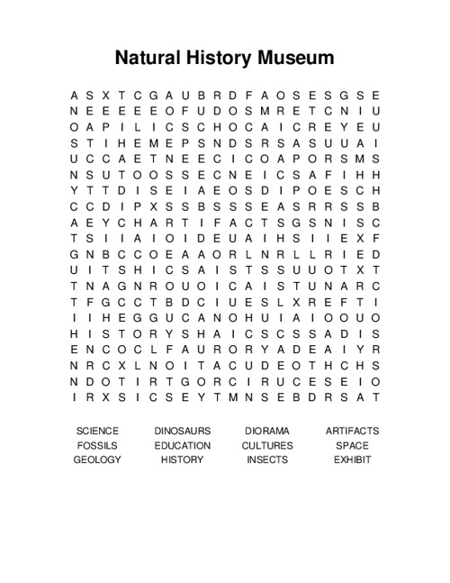 Natural History Museum Word Search Puzzle