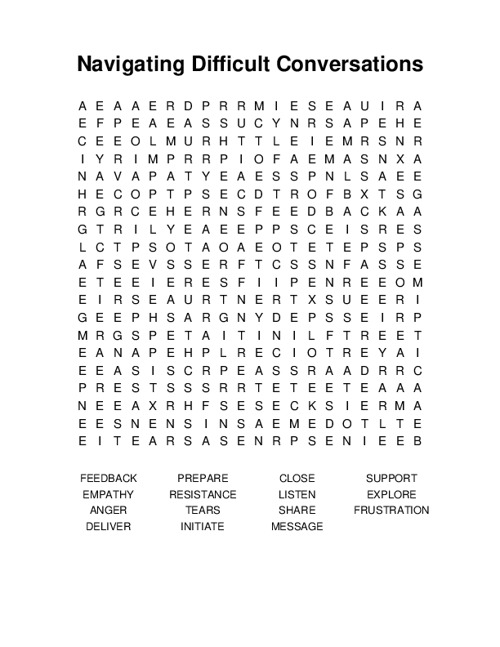 Navigating Difficult Conversations Word Search Puzzle