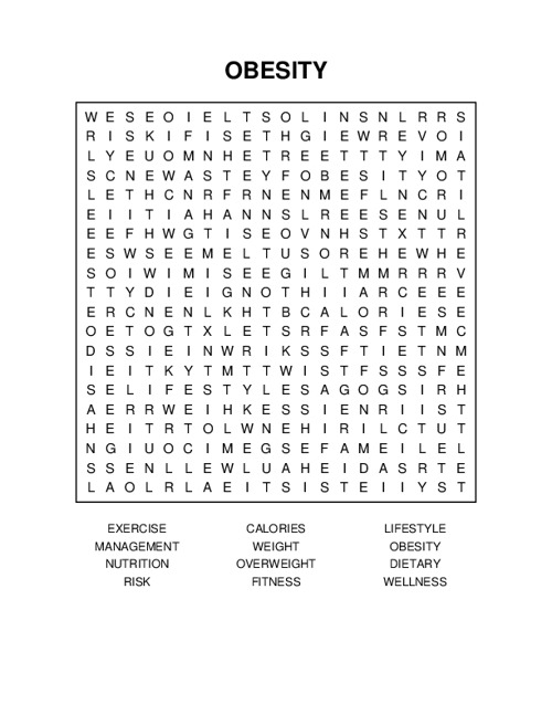 OBESITY Word Search Puzzle