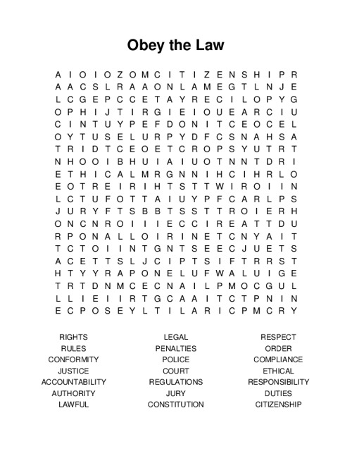 Obey the Law Word Search Puzzle