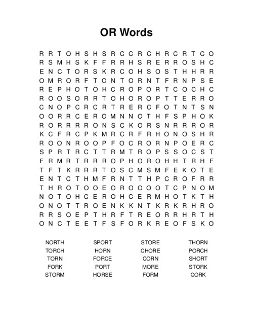 OR Words Word Search Puzzle