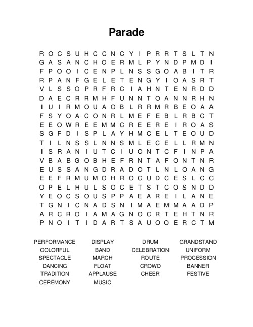 Parade Word Search Puzzle