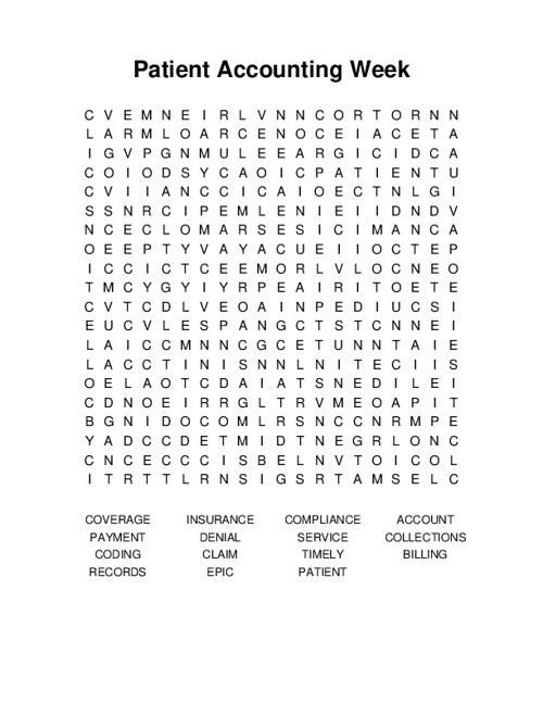 Patient Accounting Week Word Search Puzzle