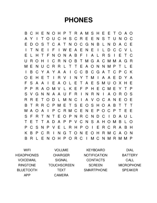 PHONES Word Search Puzzle