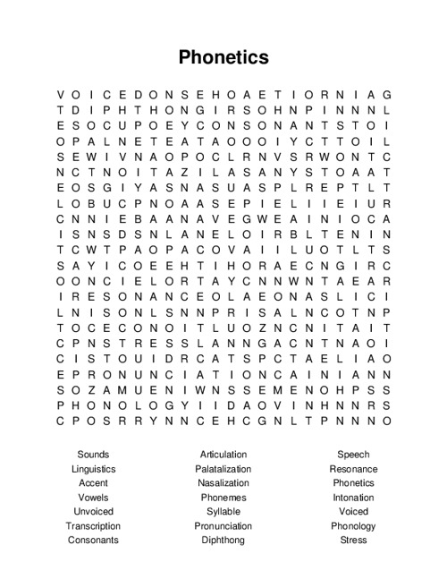 Phonetics Word Search Puzzle
