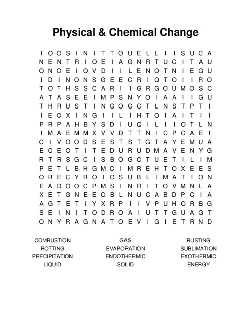 Physical & Chemical Change Word Search Puzzle