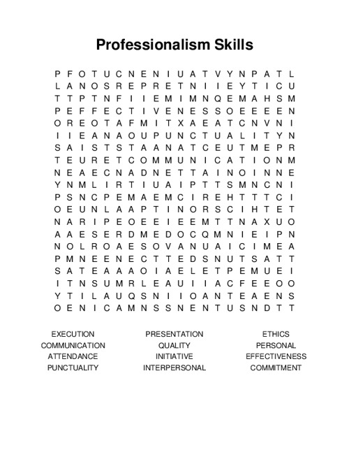 Professionalism Skills Word Search Puzzle