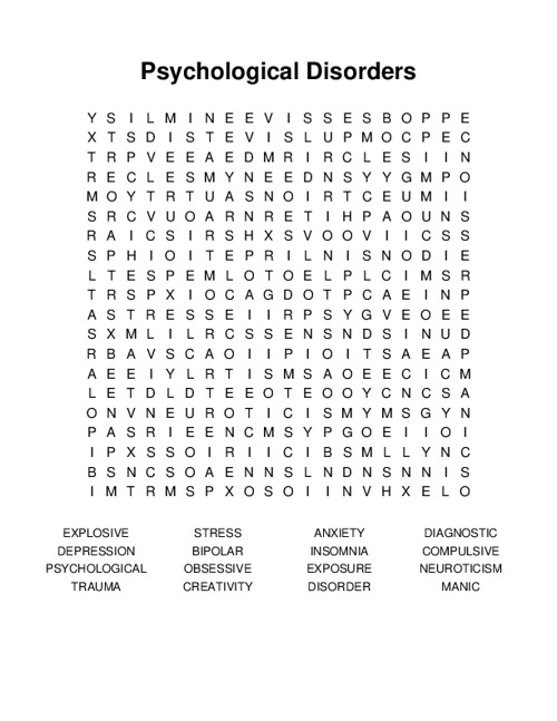 Psychological Disorders Word Search Puzzle