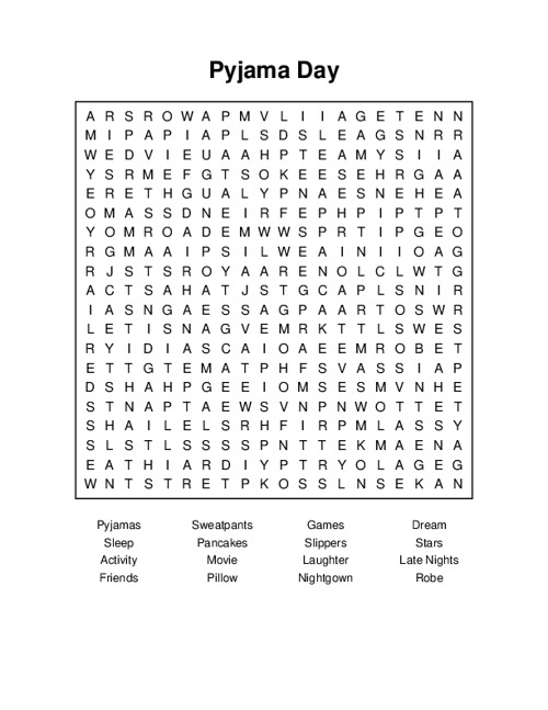 Pyjama Day Word Search Puzzle
