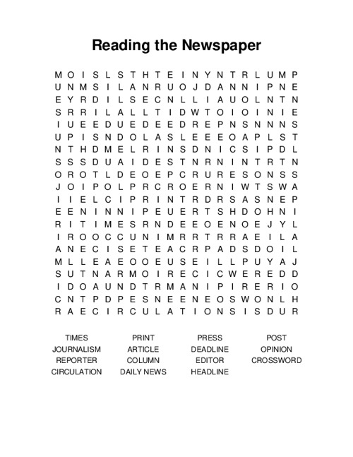 Reading the Newspaper Word Search Puzzle