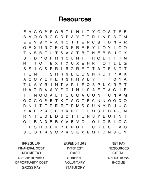 Resources Word Search Puzzle