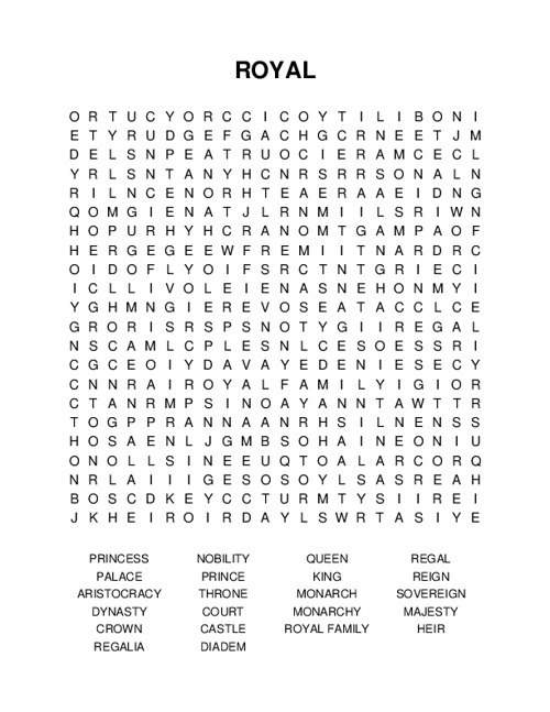 ROYAL Word Search Puzzle