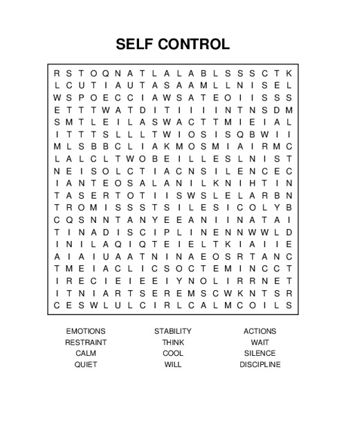 SELF CONTROL Word Search Puzzle