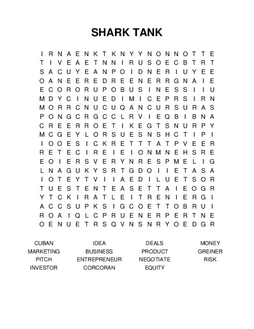 SHARK TANK Word Search Puzzle
