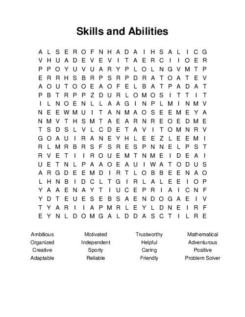 Skills and Abilities Word Search Puzzle