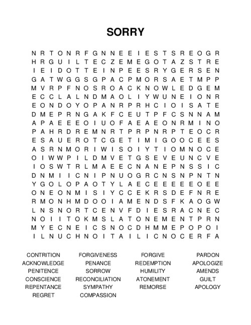 SORRY Word Search Puzzle