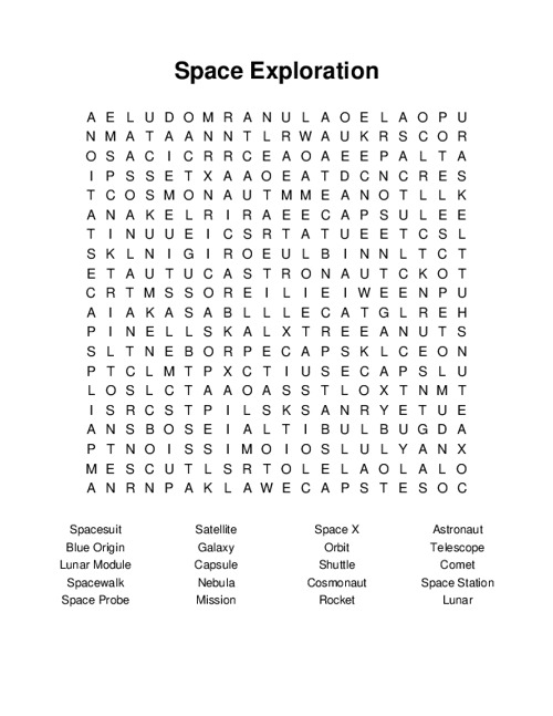 Space Exploration Word Search Puzzle