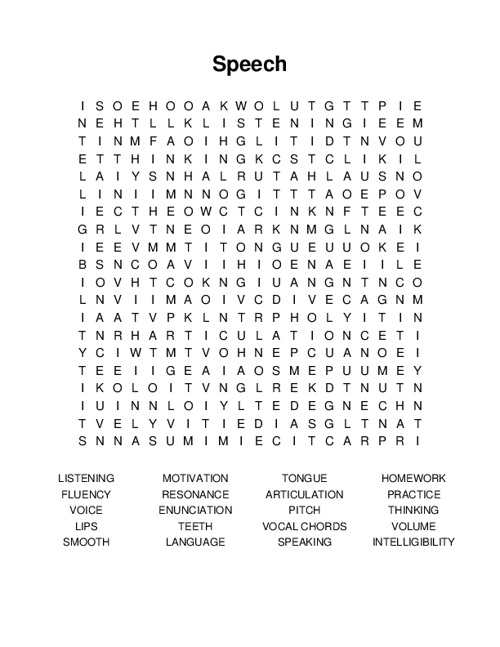 Speech Word Search Puzzle