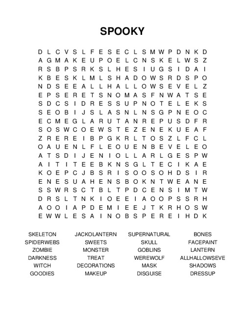 SPOOKY Word Search Puzzle