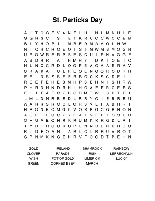 St. Particks Day Word Search Puzzle