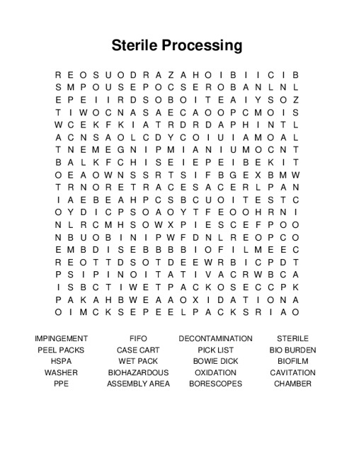Sterile Processing Word Search Puzzle