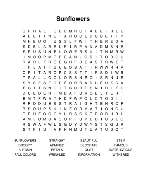 Sunflowers Word Search Puzzle