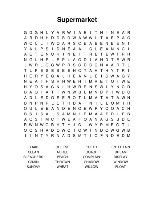 Supermarket Word Search Puzzle