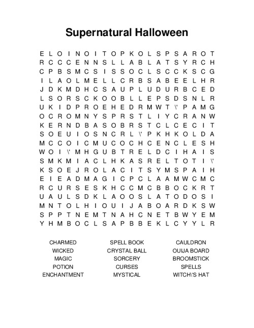 Supernatural Halloween Word Search Puzzle