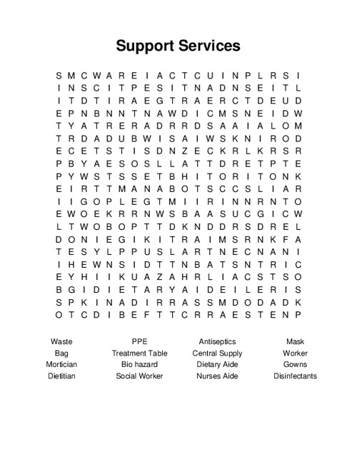 Support Services Word Search Puzzle