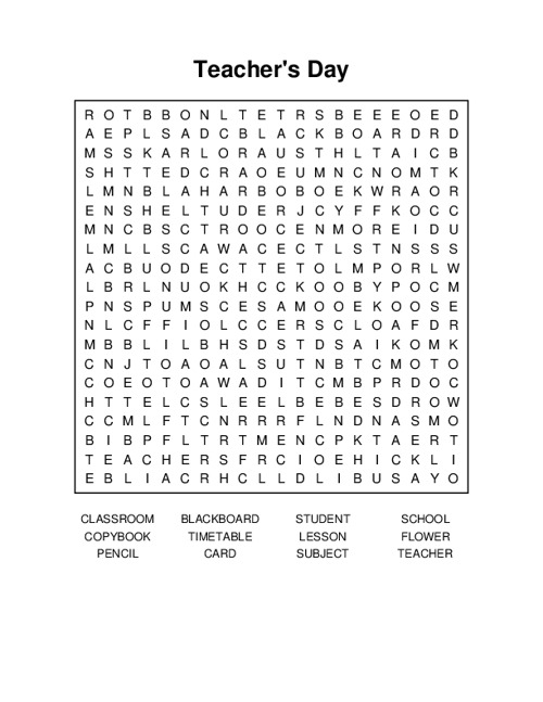 Teachers Day Word Search Puzzle