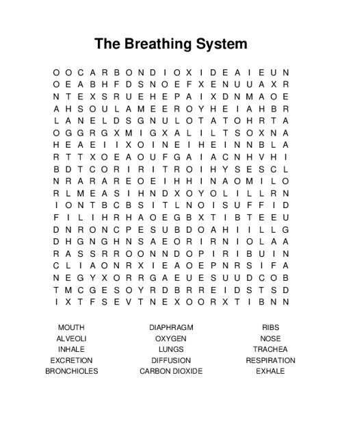 The Breathing System Word Search Puzzle