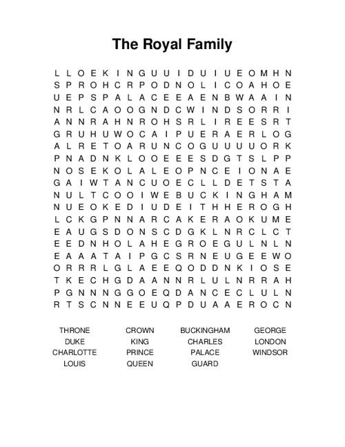 The Royal Family Word Search Puzzle