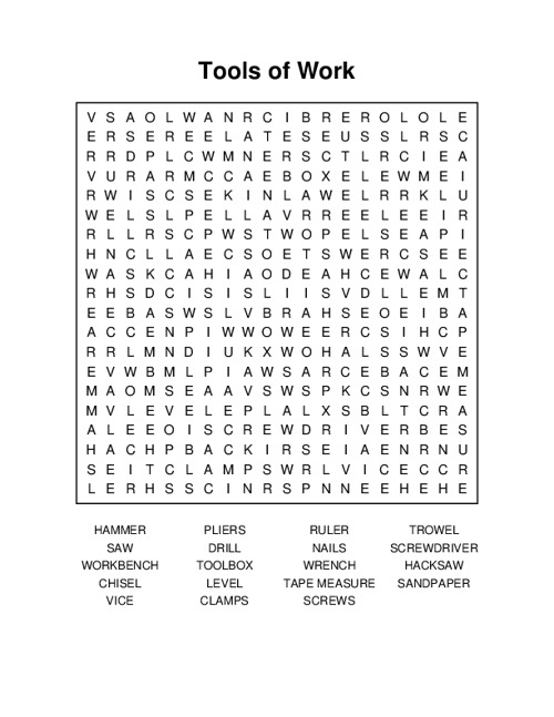 Tools of Work Word Search Puzzle