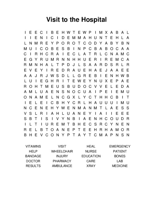 Visit to the Hospital Word Search Puzzle