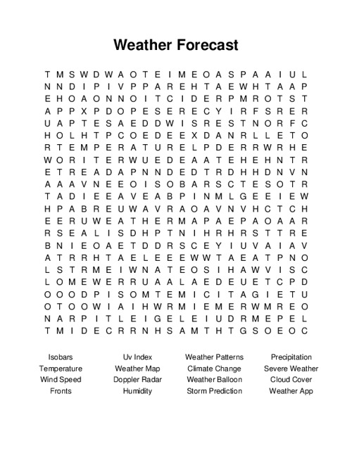 Weather Forecast Word Search Puzzle