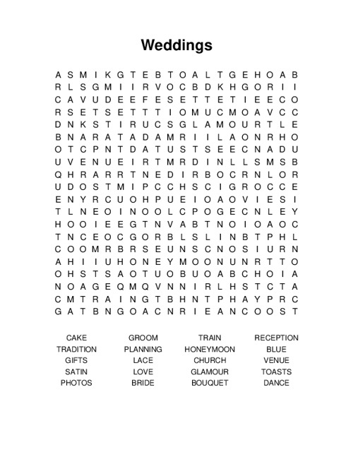 Weddings Word Search Puzzle