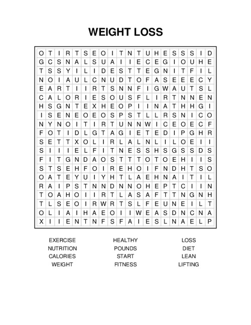 WEIGHT LOSS Word Search Puzzle