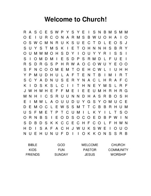 Welcome to Church! Word Search Puzzle