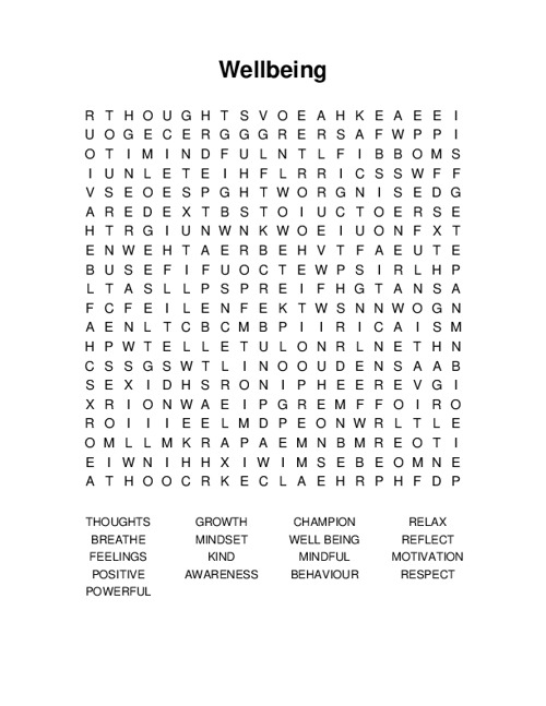 Wellbeing Word Search Puzzle