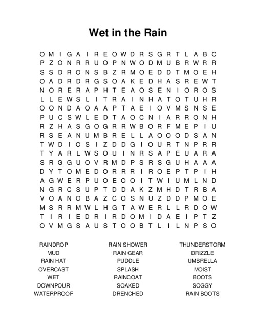 Wet in the Rain Word Search Puzzle