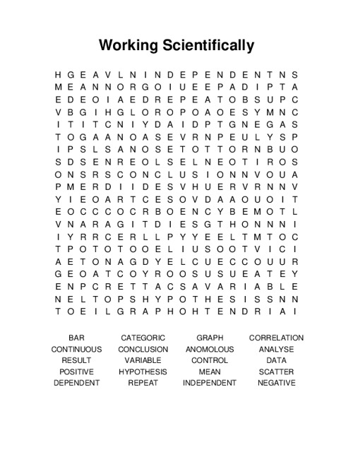 Working Scientifically Word Search Puzzle