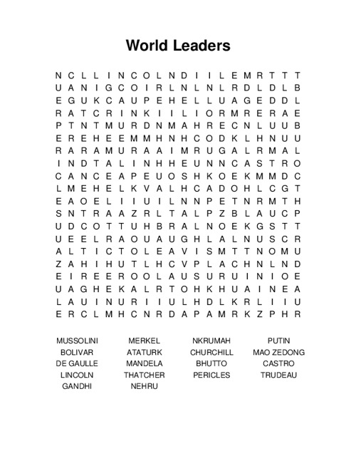 World Leaders Word Search Puzzle