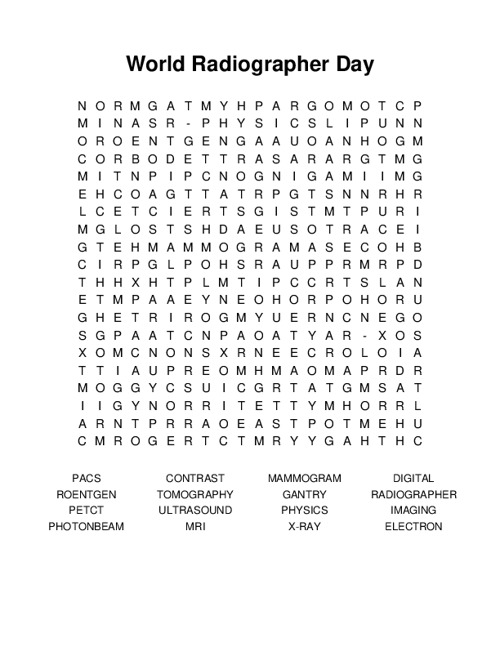 World Radiographer Day Word Search Puzzle
