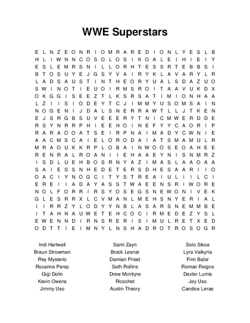 WWE Superstars Word Search Puzzle