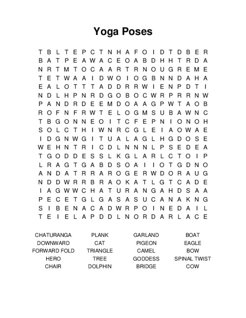 Yoga Poses Word Search Puzzle