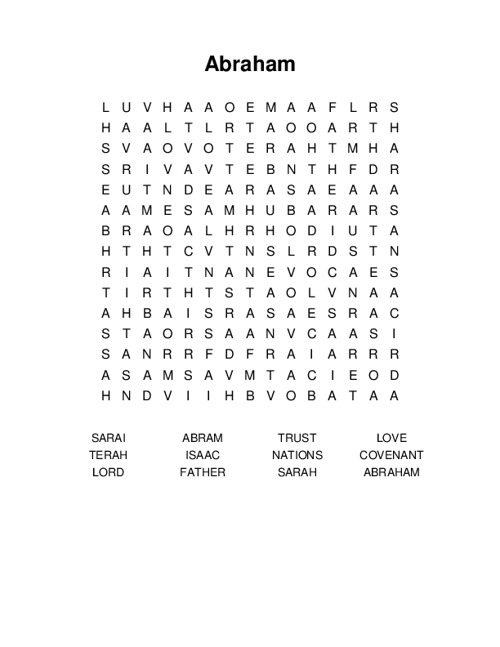 Abraham Word Search Puzzle